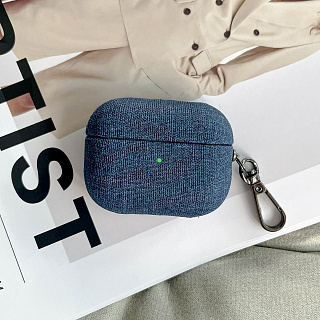 Бокс для наушников AirPods 4  пластик + тестиль с карабином "Рогожка"