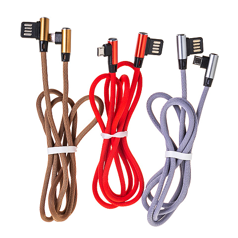 Кабель USB IRON Selection ST-09m (2А - 1 м.) текстильный круглый L-образный разъём