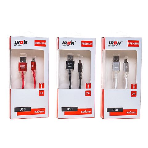Кабель USB IRON Selection Premium ZR-01m (2A - 1 м.) резиновый круглый с подсветкой