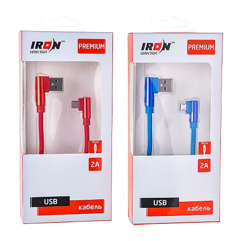 Кабель USB IRON Selection Premium ZT-01m (2A - 1 м.) текстильный круглый L-образный разъём