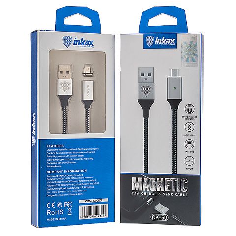 Кабель USB Inkax CK-50m (2.1A - 1 м.) текстильный магнитный