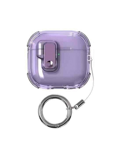 Бокс для наушников AirPods 4 силиконовый противоударный с кольцом и замком К-08