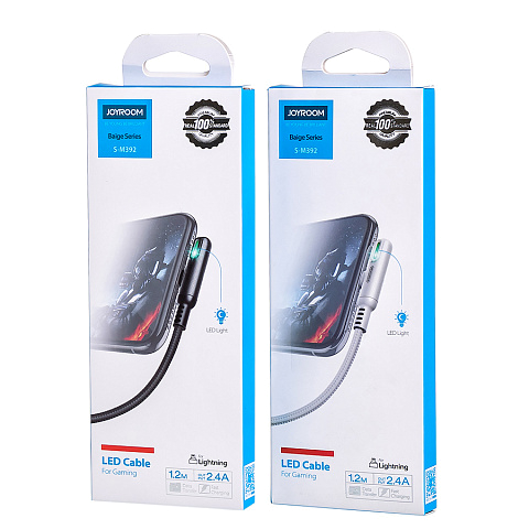 Кабель USB JoyRoom S-M392t (2.4А - 1,2 м.) текстильный L-образный разъём с подсветкой