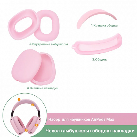 Чехол для наушников Airpods Max силиконовый 3 в 1, чехол + амбушюры + ободок