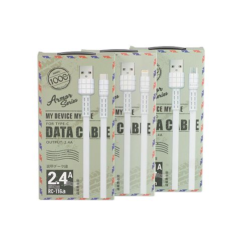 Кабель USB Remax RC-116t (2.4A - 1 м.) резиновый плоский