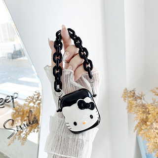Бокс для наушников AirPods 1/2  силиконовый с цепочкой Hello Kitty 2