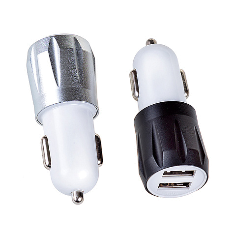 Автомобильное з/у (2.1A - 2 USB) адаптер с фигурной металлической вставкой