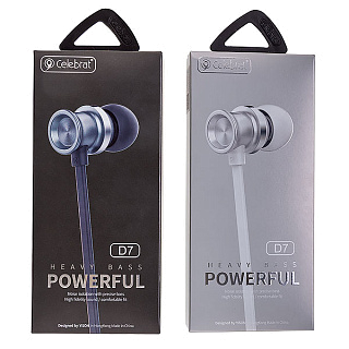 Гарнитура проводная вакуумная Celebrat D7 (для iOS/Android) металлическая с плоским проводом