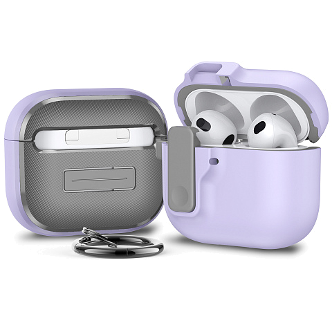 Бокс для наушников AirPods 4 пластиковый с замком и карабином К-06