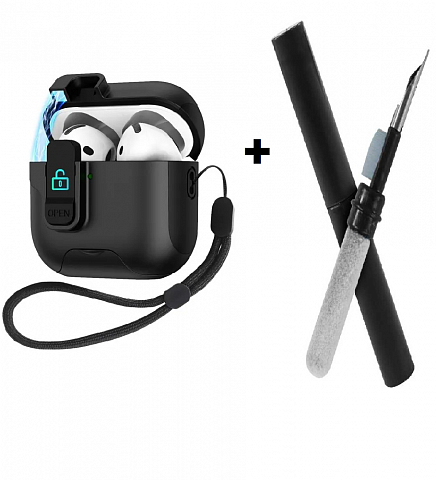 Бокс для наушников AirPods Pro 2 пластиковый с замком и шнурком + щетка К-13