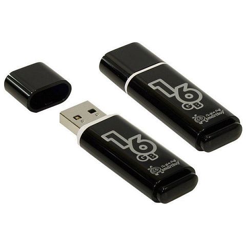 USB накопитель Smart Buy пластиковый 16 Gb Glossy с креплением и крышкой