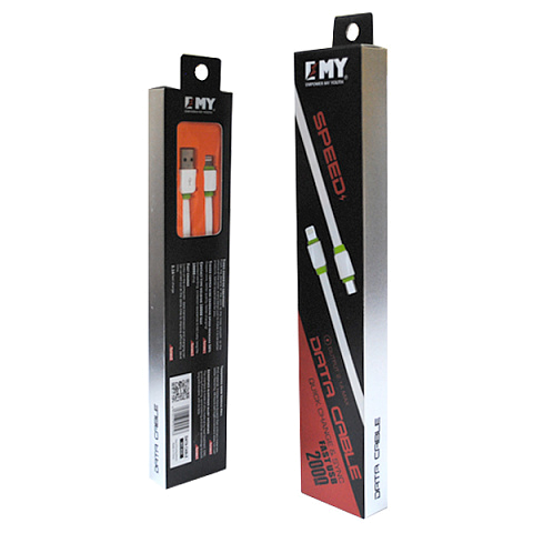 Кабель USB EMY MY-450i (2.1A Fast Charge - 2 м.) резиновый плоский