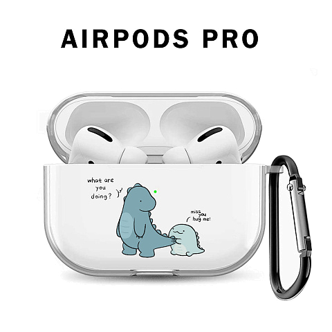 Бокс для наушников AirPods Pro силиконовый прозрачный с рисунком "Дракончики"