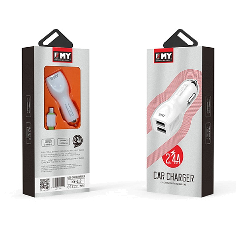 Автомобильное з/у EMY MY-112i (2.4A Fast Charge - 2 USB) с кабелем в комплекте