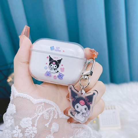 Бокс для наушников AirPods Pro силиконовый с брелком "Kuromi"