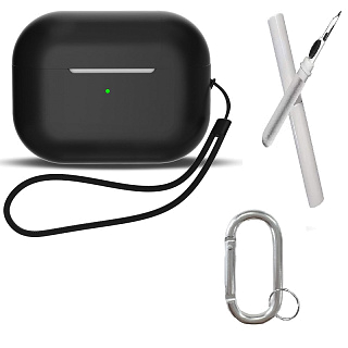 Бокс для наушников AirPods Pro 2  силиконовый матовый карабин + шнурок + щетка К-19