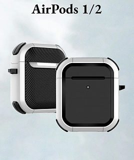 Бокс для наушников AirPods 1/2  резиновый противоударный с карабином Eggchell