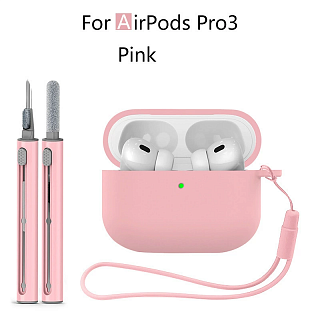 Бокс для наушников AirPods Pro 3  силиконовый со шнурком + цветная щетка К-28