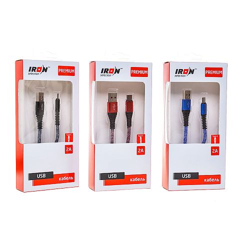 Кабель USB IRON Selection Premium ZT-07t (2A - 1 м.) текстильный круглый меланж