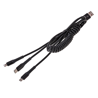 Кабель USB  UR-09 (3А - 1 м.) резиновый под змею закрученный 3 в 1