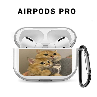 Бокс для наушников AirPods Pro  силиконовый с карабином ` Коты