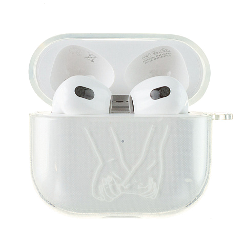 Бокс для наушников AirPods 3 силиконовый прозрачный с рисунком "Руки"
