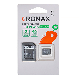Карта памяти CRONAX Micro SDHC 64 ГБ Class 10 с адаптером SD