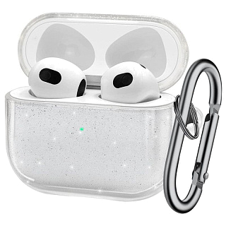 Бокс для наушников AirPods 4  силиконовый с карабином и блёстками А-19