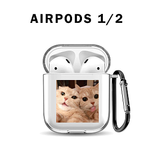 Бокс для наушников AirPods 1/2  силиконовый прозрачный с рисунком "Котики"