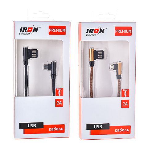 Кабель USB IRON Selection Premium ZT-03m (2A - 1 м.) текстильный круглый L-образный разъём
