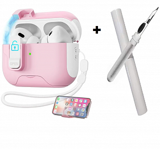 Бокс для наушников AirPods 4  пластиковый с замком и шнурком + щетка К-13