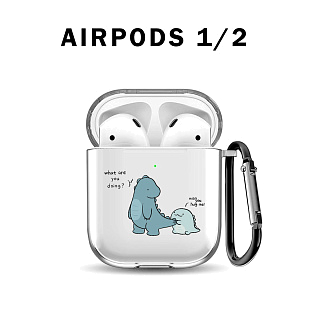 Бокс для наушников AirPods 1/2  силиконовый прозрачный с рисунком "Дракончики"