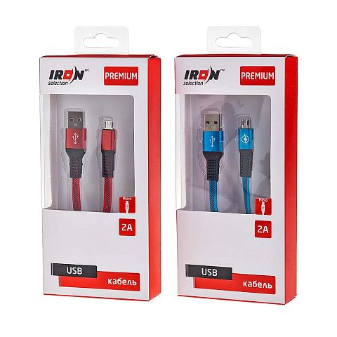 Кабель USB IRON Selection Premium ZT-05m (2A - 1 м.) текстильный плоский с полосой