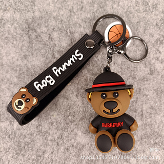Брелок для ключей с кольцом и карабином  резиновый "Мишка Burberry"