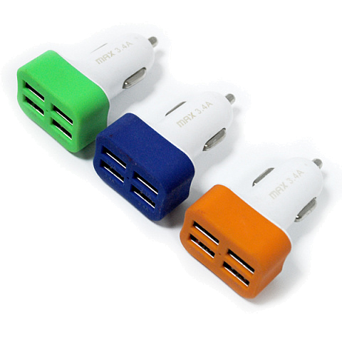 Автомобильное з/у (2.1A - 4 USB) адаптер прорезиненный