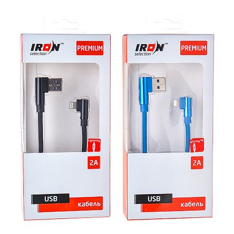 Кабель USB IRON Selection Premium ZT-01i (2A - 1 м.) текстильный круглый L-образный разъём