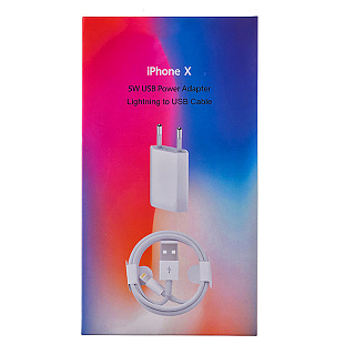 Сетевое з/у  X (1A - 1 USB) с кабелем в комплекте плоское 5W для iPhone