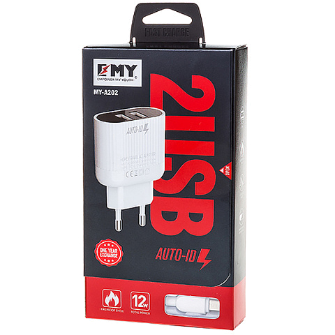 Сетевое з/у EMY MY-A202t (2.4A - 2 USB) с кабелем в комплекте *