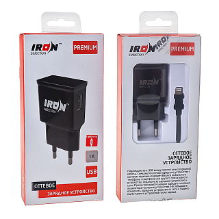 Сетевое з/у IRON Selection Premium PM-101i (1A - 1 USB) с кабелем в комплекте