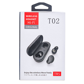 Гарнитура беспроводная Bluetooth  TWS-T02 (для iOS/Android) с боксом