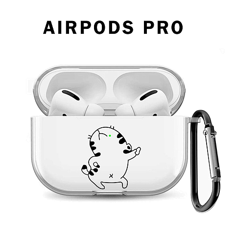 Бокс для наушников AirPods Pro силиконовый с карабином ` Танцующий кот