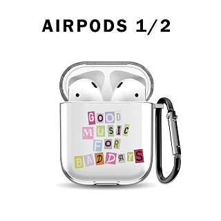 Бокс для наушников AirPods 1/2  силиконовый прозрачный с рисунком "Good music"