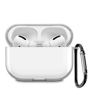 Бокс для наушников AirPods Pro 3  силиконовый с черным карабином прозрачный