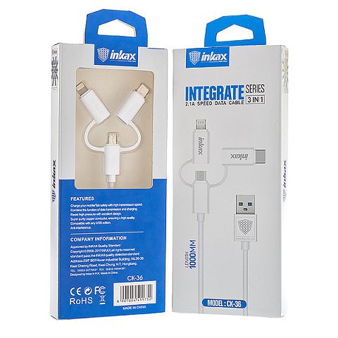 Кабель USB Inkax CK-36 (2A - 1 м.) резиновый 3 в 1