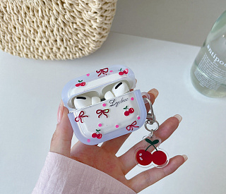 Бокс для наушников AirPods Pro 2  силиконовый с брелком Вишня