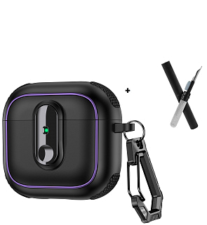 Бокс для наушников AirPods 4  пластиковый с замком и карабином + щетка К-14