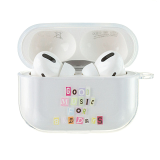 Бокс для наушников AirPods Pro  силиконовый прозрачный с рисунком "Good music"
