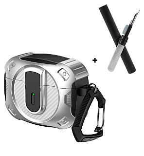 Бокс для наушников AirPods Pro 2  пластиковый с замком и карабином + щетка К-15