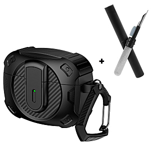 Бокс для наушников AirPods Pro 2  пластиковый с замком и карабином + щетка К-15