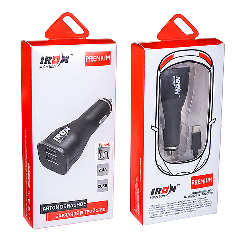 Автомобильное з/у IRON Selection Premium PM-250t (2.4A - 2 USB) с кабелем в комплекте